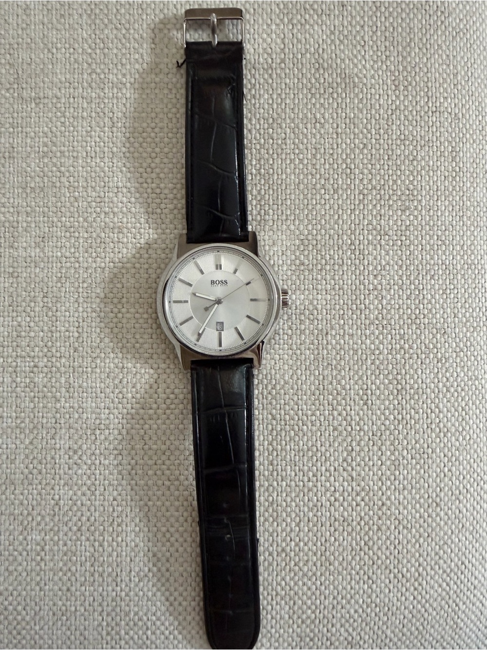 Boss Silver Dial Watch with Black Leather Strap